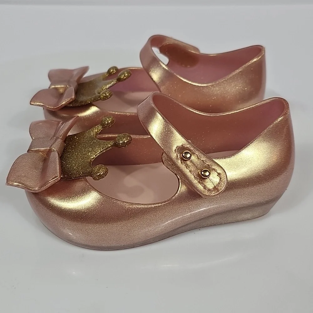 NWOT Mini Melissa Ultragirl Princess Me Pink Jelly Shoes 6 Bow Crown Slip On